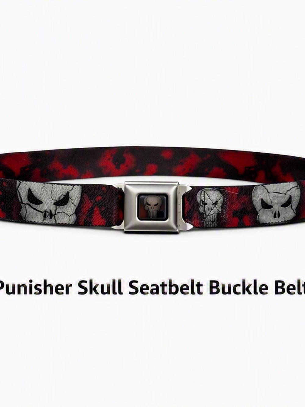 Men's Red and Black Punisher Skull Seatbelt Belt